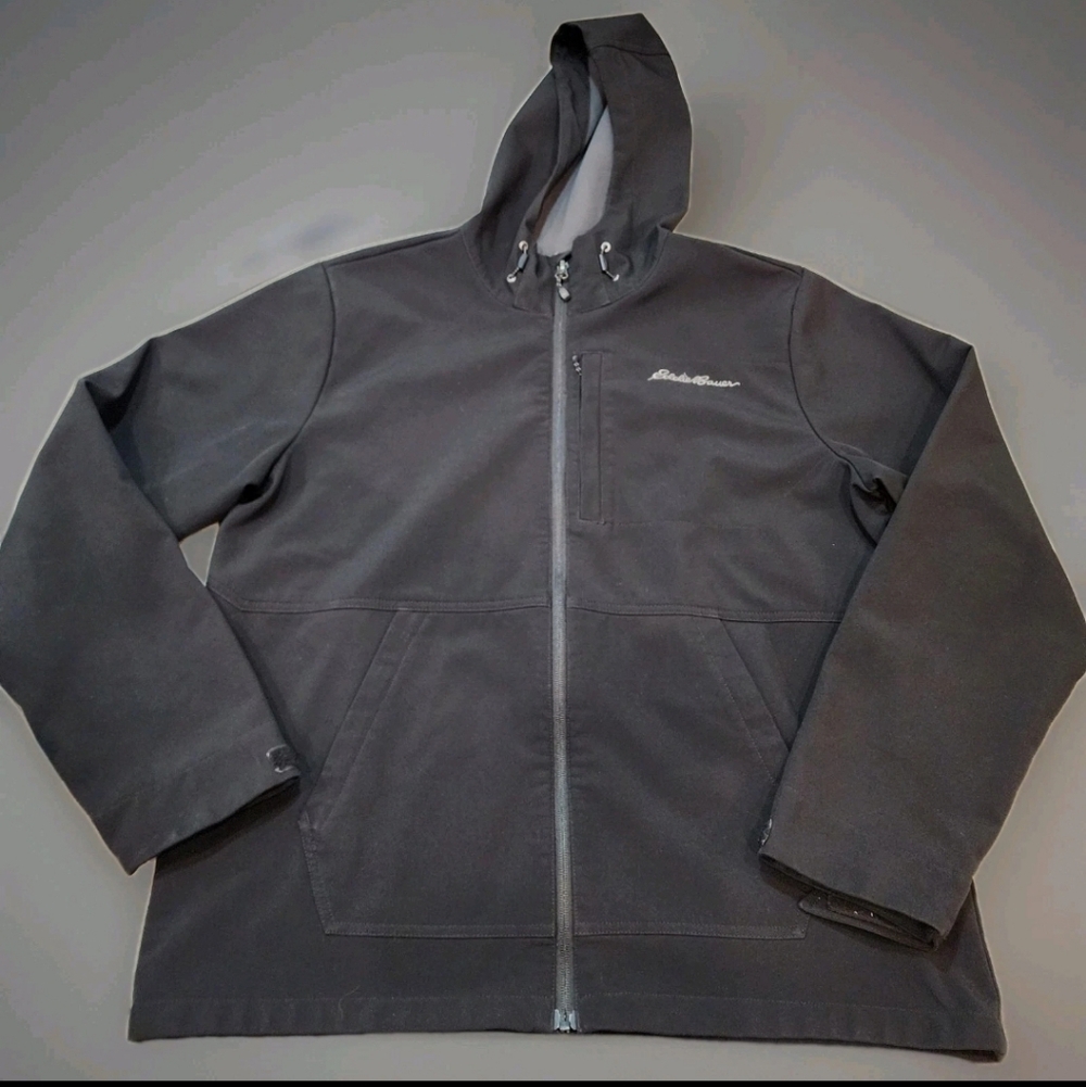 Eddie Bauer Men's Black Hooded Soft-Shell Performance Jacket Large